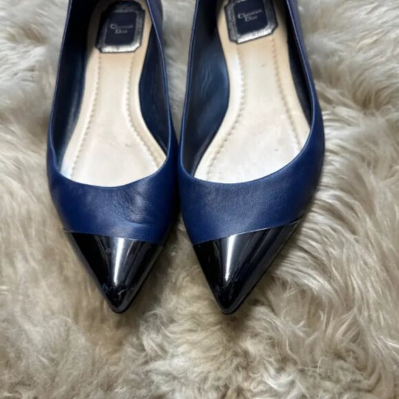 Christian Dior Blue Leather Flats With Pointed Metal Cap Toe size 39 - Picture 5 of 8
